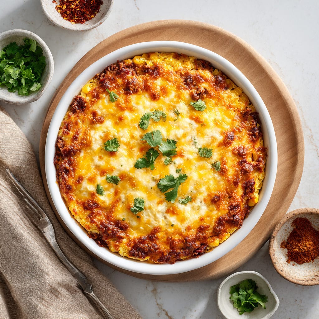 easyChef Pro Cheesy Mexican Taco Bake with Corn Crust