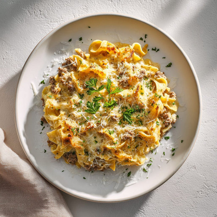 easyChef Pro Cheesy Sherry Beef Noodle Casserole