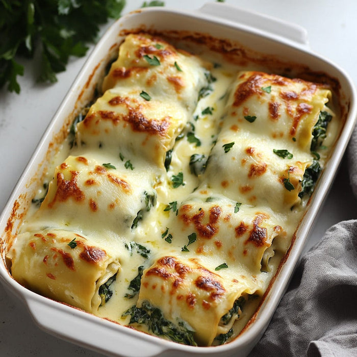 easyChef Pro Cheesy Spinach & Ricotta Lasagna Roll-Ups in Alfredo Sauce