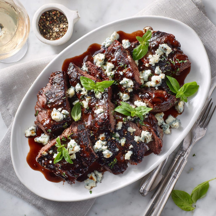 easyChef Pro Cinnamon-Infused Flat Iron Steak with Gorgonzola and Red Wine Sauce