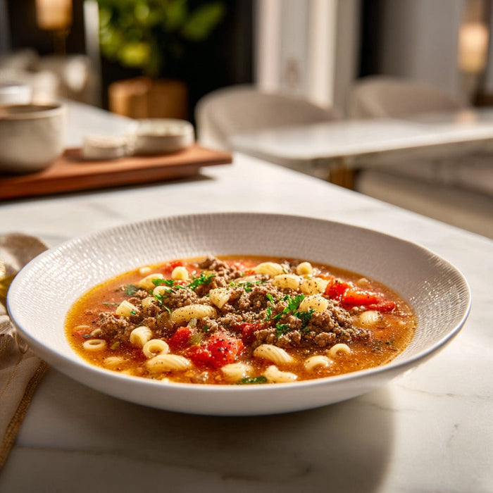 easyChef Pro Cozy Italian Friendship Soup with Ground Beef and Alphabet Pasta