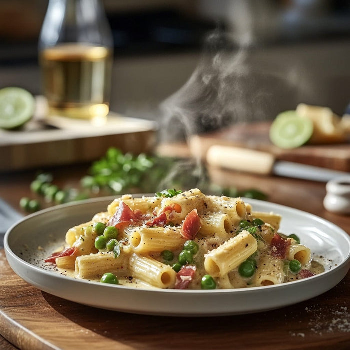 easyChef Pro Creamy Vodka Rigatoni with Peas and Prosciutto