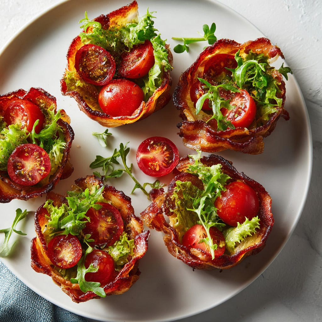 easyChef Pro Crispy Bacon Weave Bowls with Fresh Lettuce and Tomato Medley