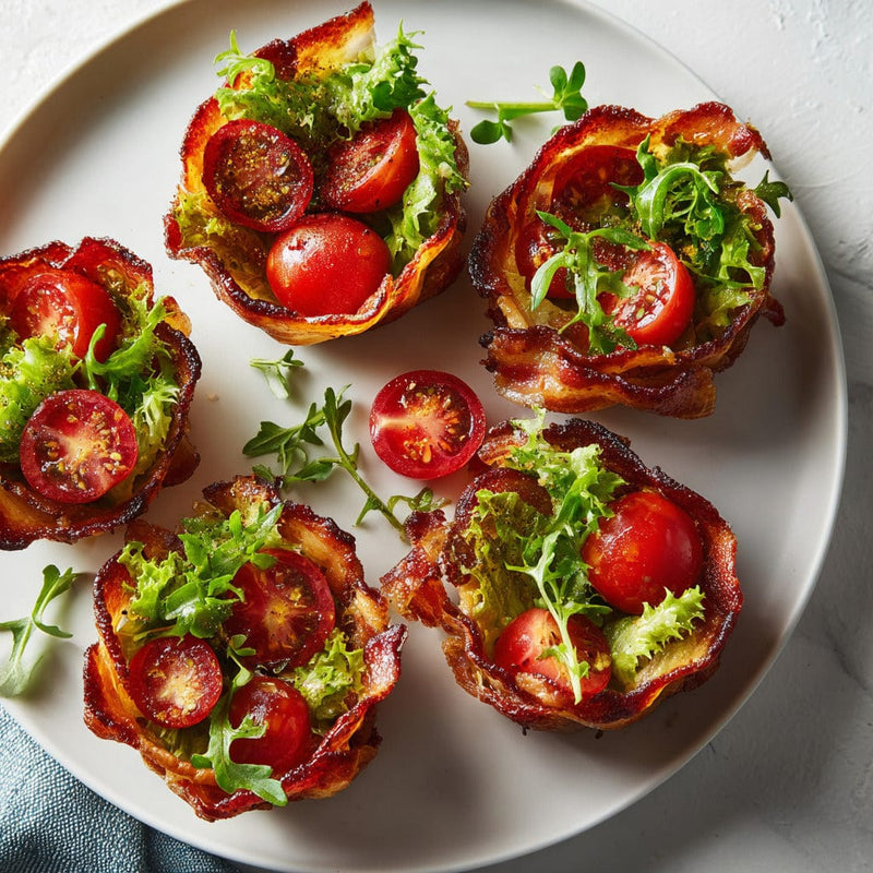 easyChef Pro Crispy Bacon Weave Bowls with Fresh Lettuce and Tomato Medley