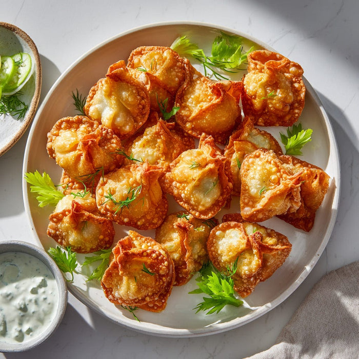 easyChef Pro Crispy Buffalo Chicken Wontons with Cheddar and Celery Crunch