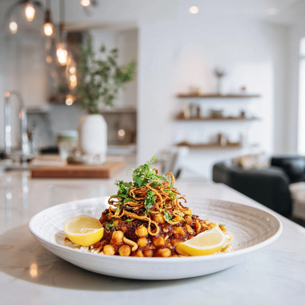 easyChef Pro Crispy Onion Koshari with Marinated Chickpeas