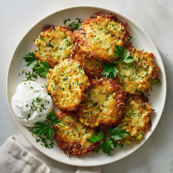 easyChef Pro Crispy Zucchini and Feta Latkes with Fresh Herbs