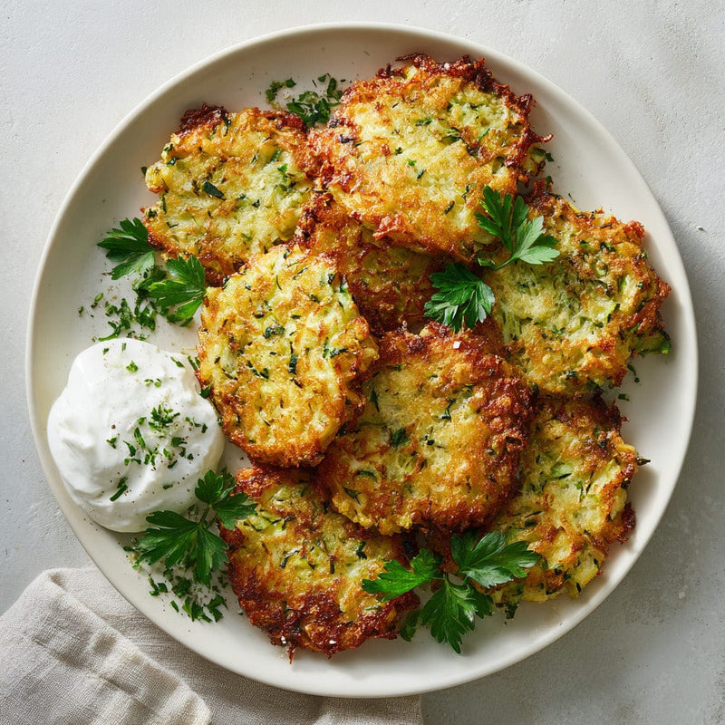 easyChef Pro Crispy Zucchini and Feta Latkes with Fresh Herbs