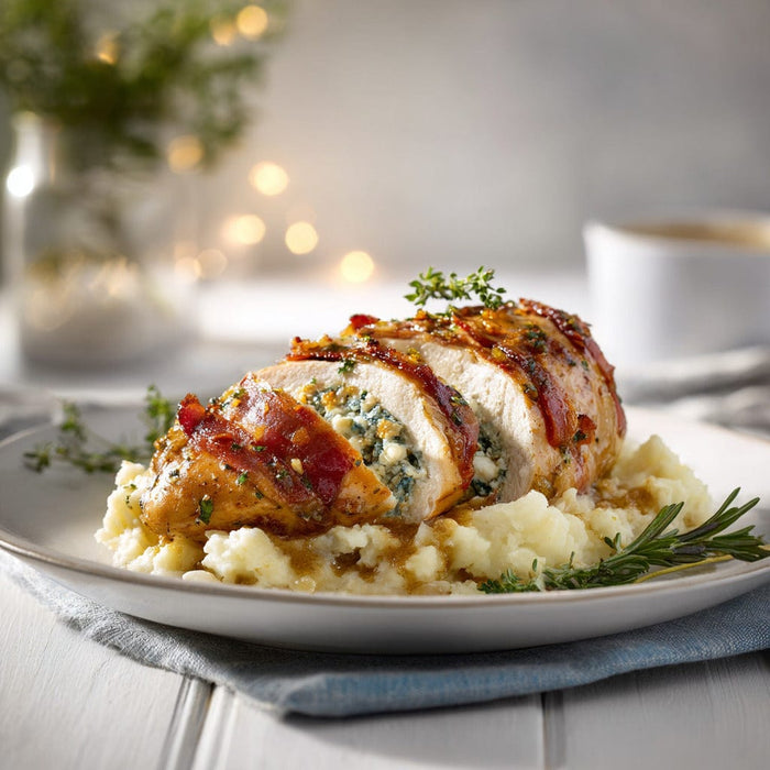 easyChef Pro Feta and Bacon-Stuffed Chicken with Caramelized Onion Mashed Potatoes