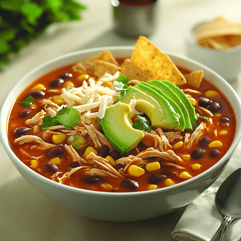 easyChef Pro Fiery Chicken Tortilla Soup with Black Beans and Avocado
