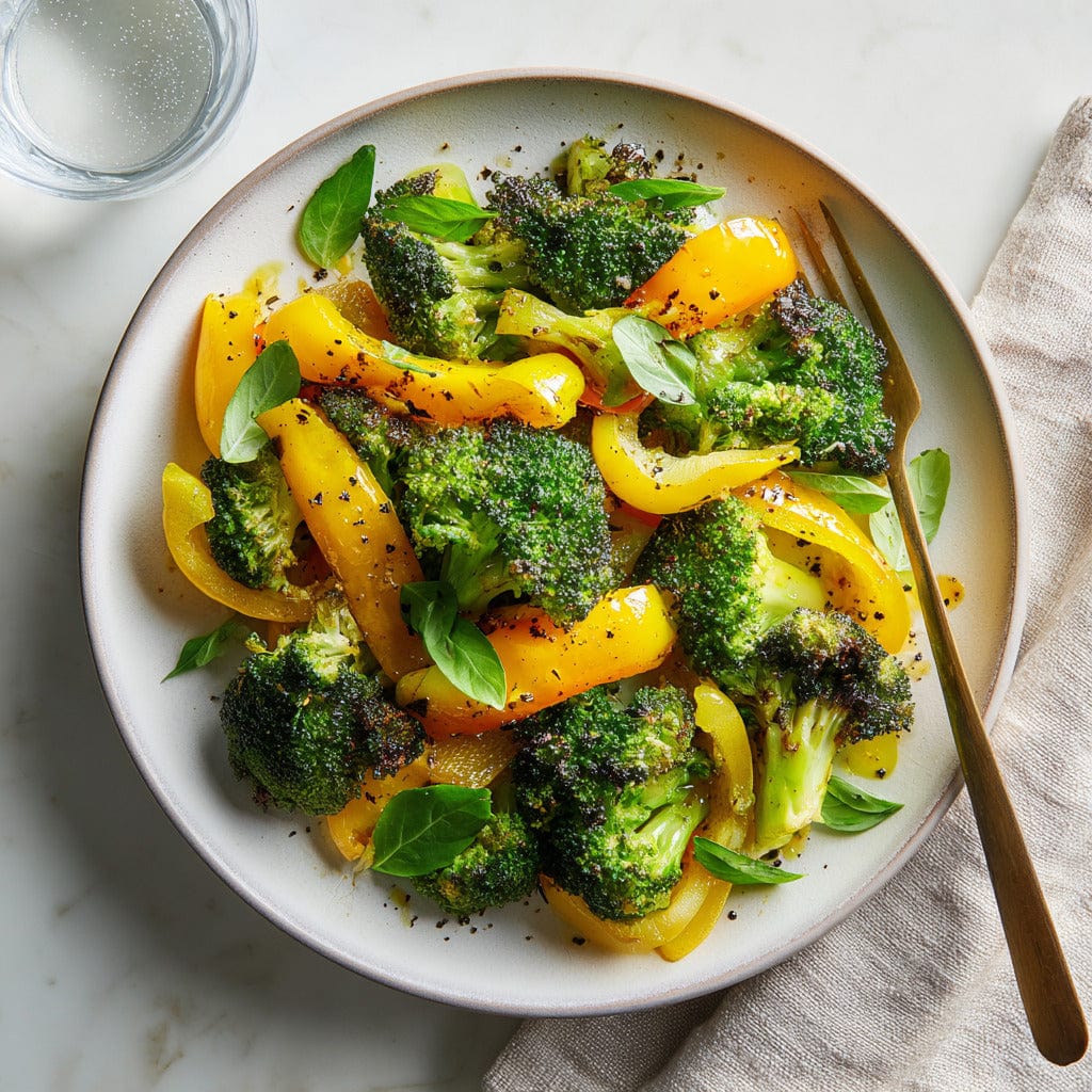 easyChef Pro Fiery Garlic Roasted Broccoli and Bell Peppers