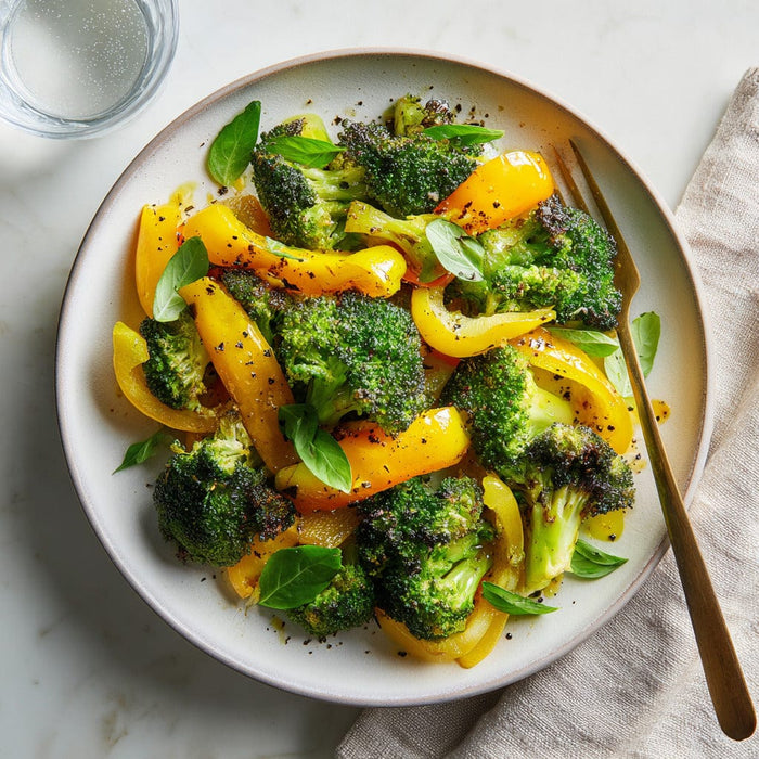 easyChef Pro Fiery Garlic Roasted Broccoli and Bell Peppers