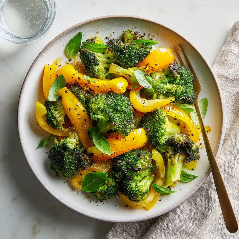easyChef Pro Fiery Garlic Roasted Broccoli and Bell Peppers