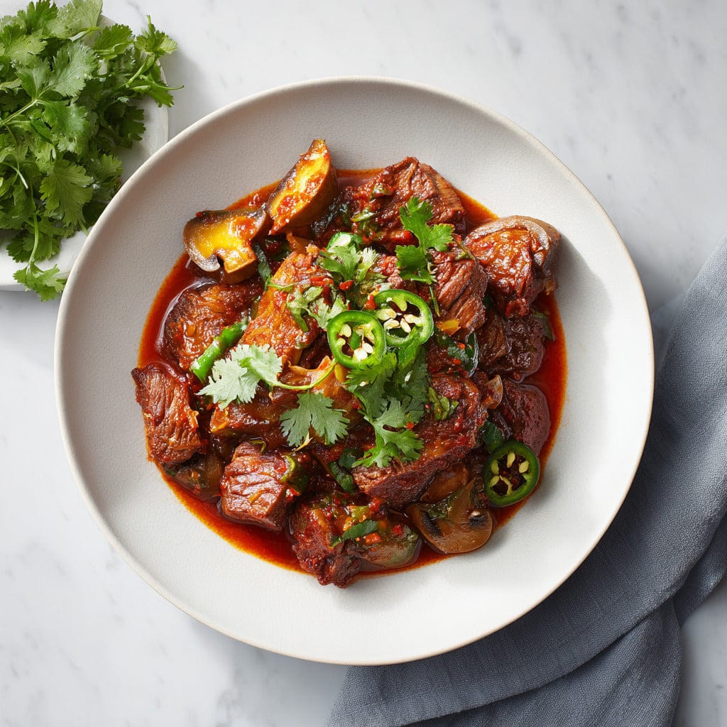 easyChef Pro Fiery Tomato-Braised Pork with Jalapeños and Mushrooms