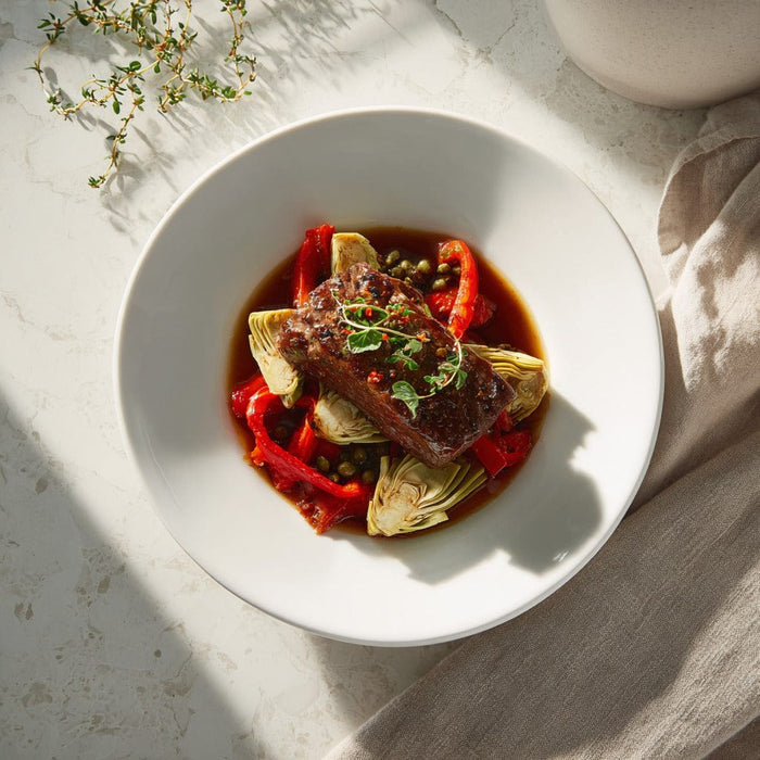 easyChef Pro Flavor-Packed Braised Skirt Steak with Artichokes and Roasted Peppers