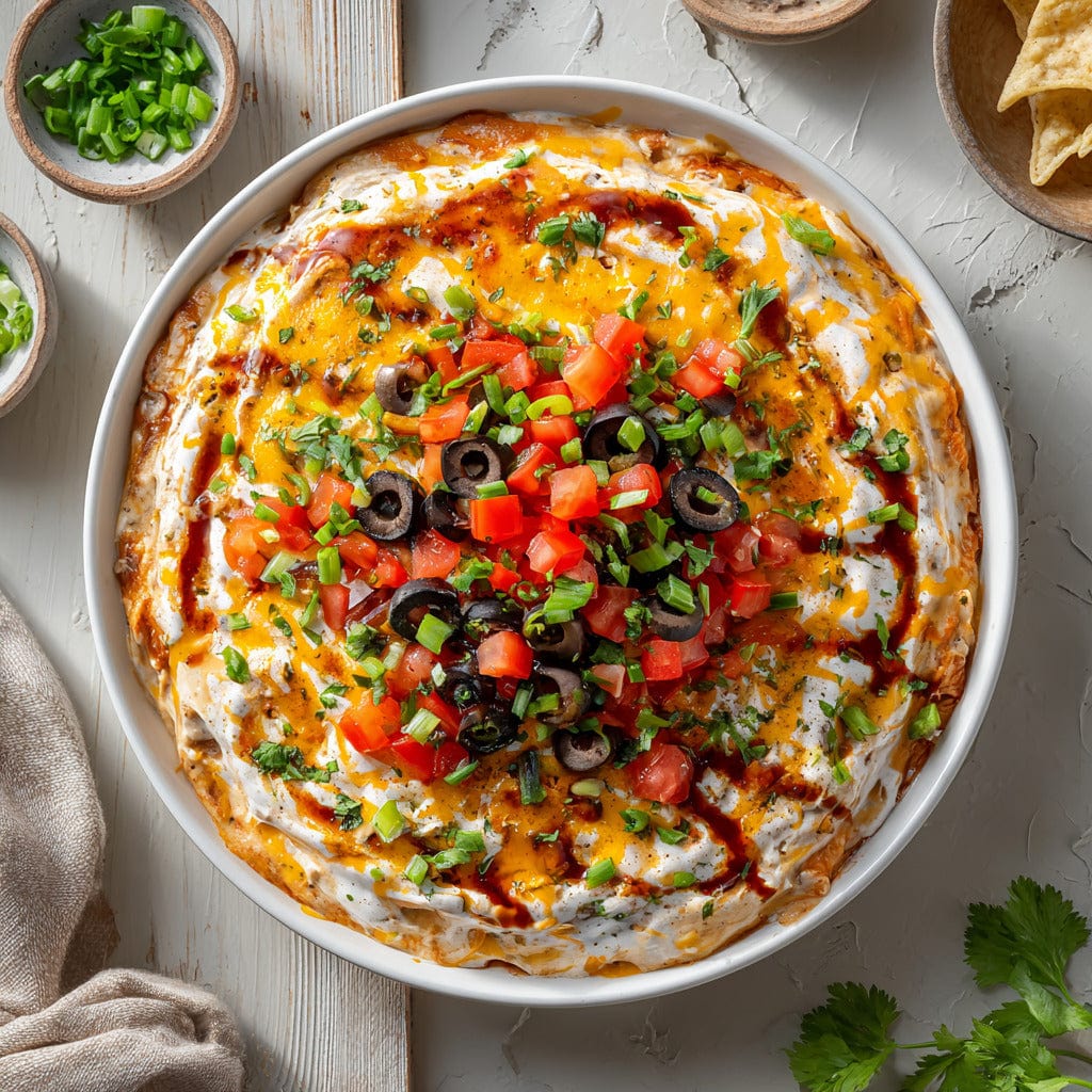 easyChef Pro Flavorful Mexican Layered Bean Dip with Cheddar-Monterey Jack Cheese