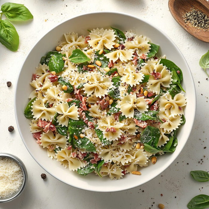 easyChef Pro Fresh Spinach Basil Pasta Salad with Crunchy Pine Nuts
