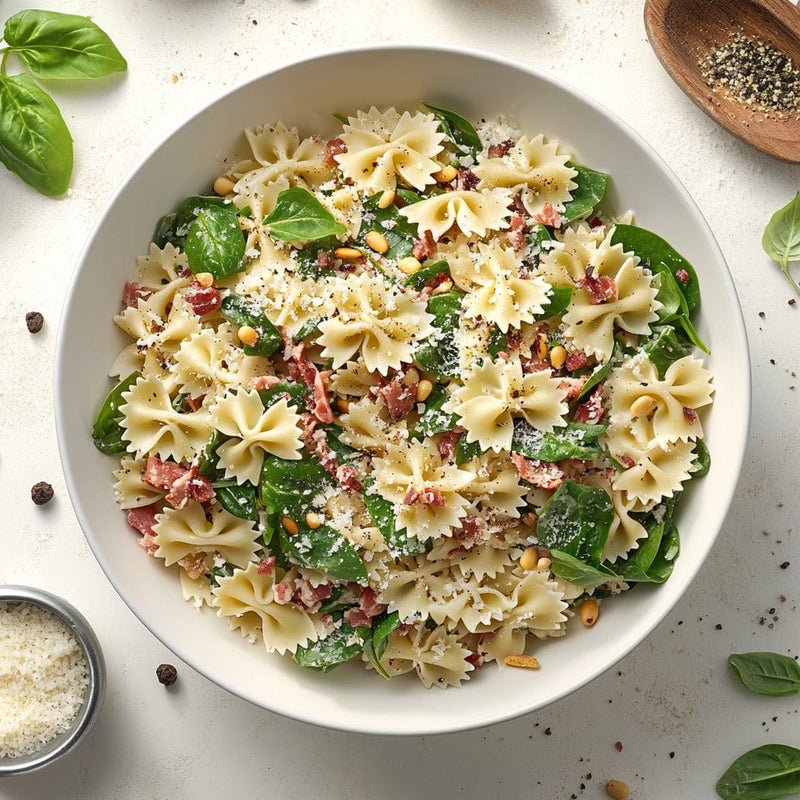 easyChef Pro Fresh Spinach Basil Pasta Salad with Crunchy Pine Nuts