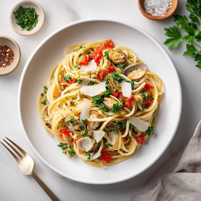 easyChef Pro Garlic Butter Clam Linguine with Fresh Tomatoes and Parmesan
