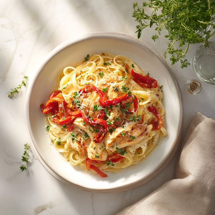 easyChef Pro Garlic Chicken Linguine with Roasted Red Peppers