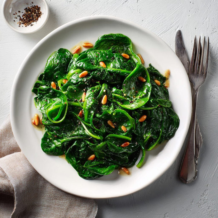 easyChef Pro Garlic-Infused Spinach with Crunchy Pine Nuts