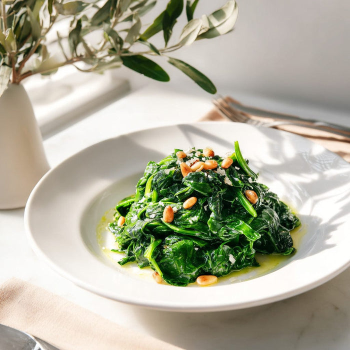 easyChef Pro Garlic-Infused Spinach with Crunchy Pine Nuts