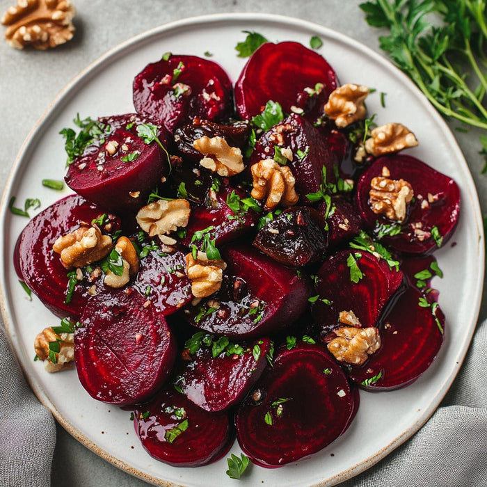 easyChef Pro Garlicky Beet and Walnut Salad with Prune Dressing