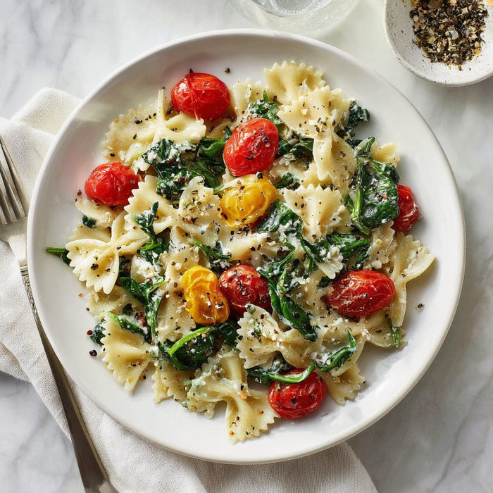 easyChef Pro Goat Cheese & Spinach Bow Tie Pasta with Cherry Tomatoes