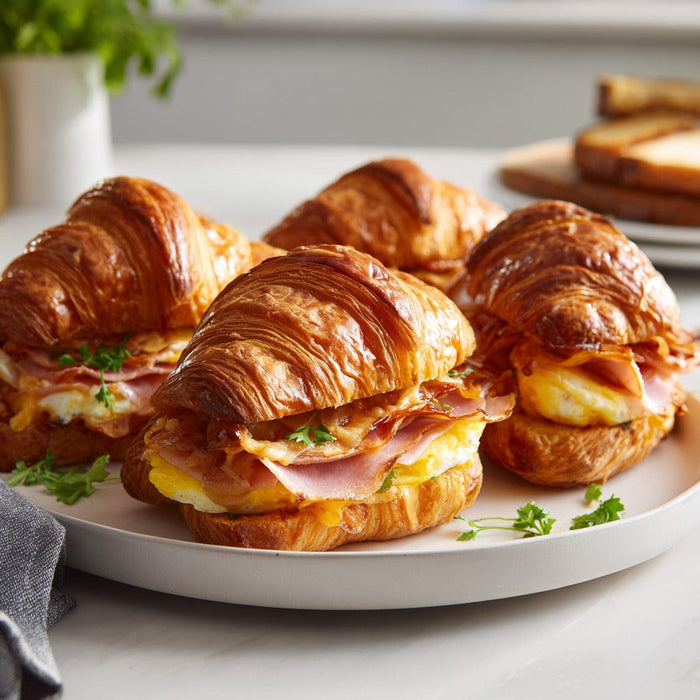 easyChef Pro Gourmet Croissant Egg Sandwiches with Smoked Ham and Colby-Jack Cheese