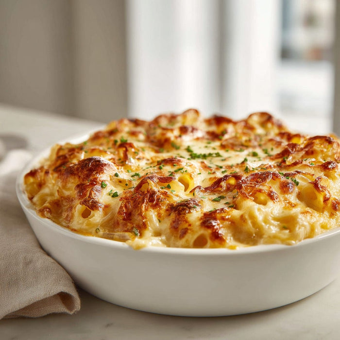 easyChef Pro Gourmet Havarti & Cheddar Baked Macaroni with Caramelized Onions