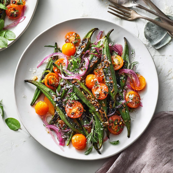 easyChef Pro Grilled Okra and Tomato Salad with Red Onion Vinaigrette