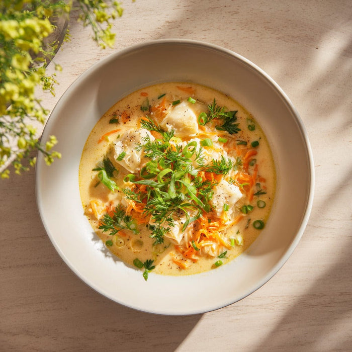 easyChef Pro Hearty Alaskan Halibut Chowder with Cheddar and Carrots