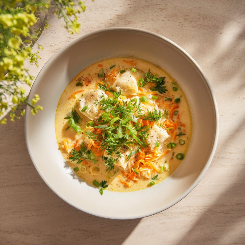 easyChef Pro Hearty Alaskan Halibut Chowder with Cheddar and Carrots