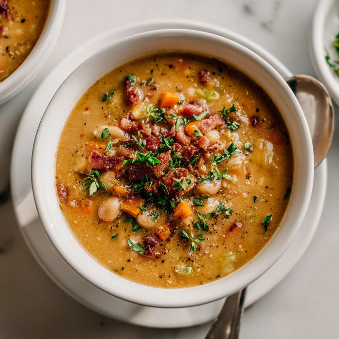 easyChef Pro Hearty Bacon-Infused Navy Bean Soup with Caramelized Vegetables