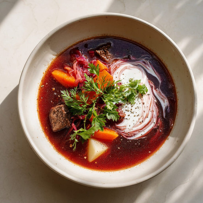 easyChef Pro Hearty Beef and Cabbage Borscht with Aromatic Spices
