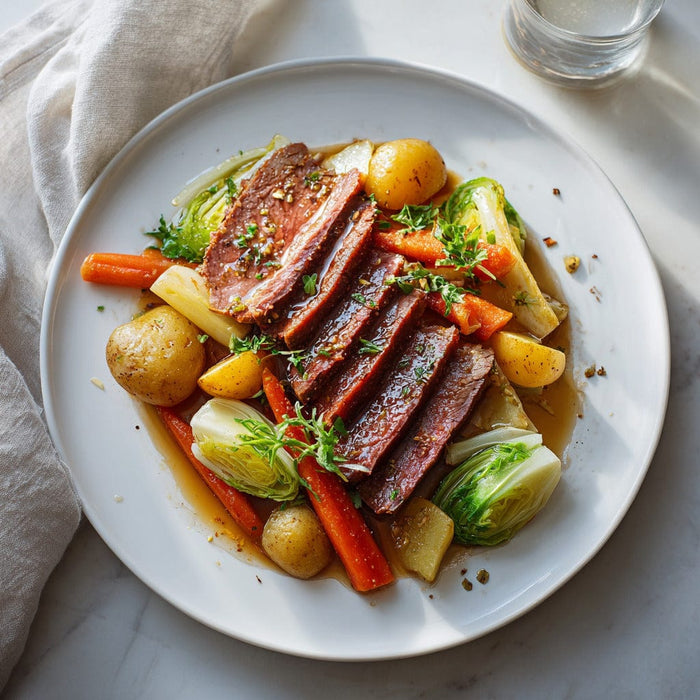easyChef Pro Hearty Beer-Braised Corned Beef with Cabbage and Root Vegetables