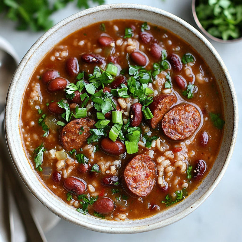 easyChef Pro Hearty Cajun Red Bean and Rice Soup with Andouille Sausage