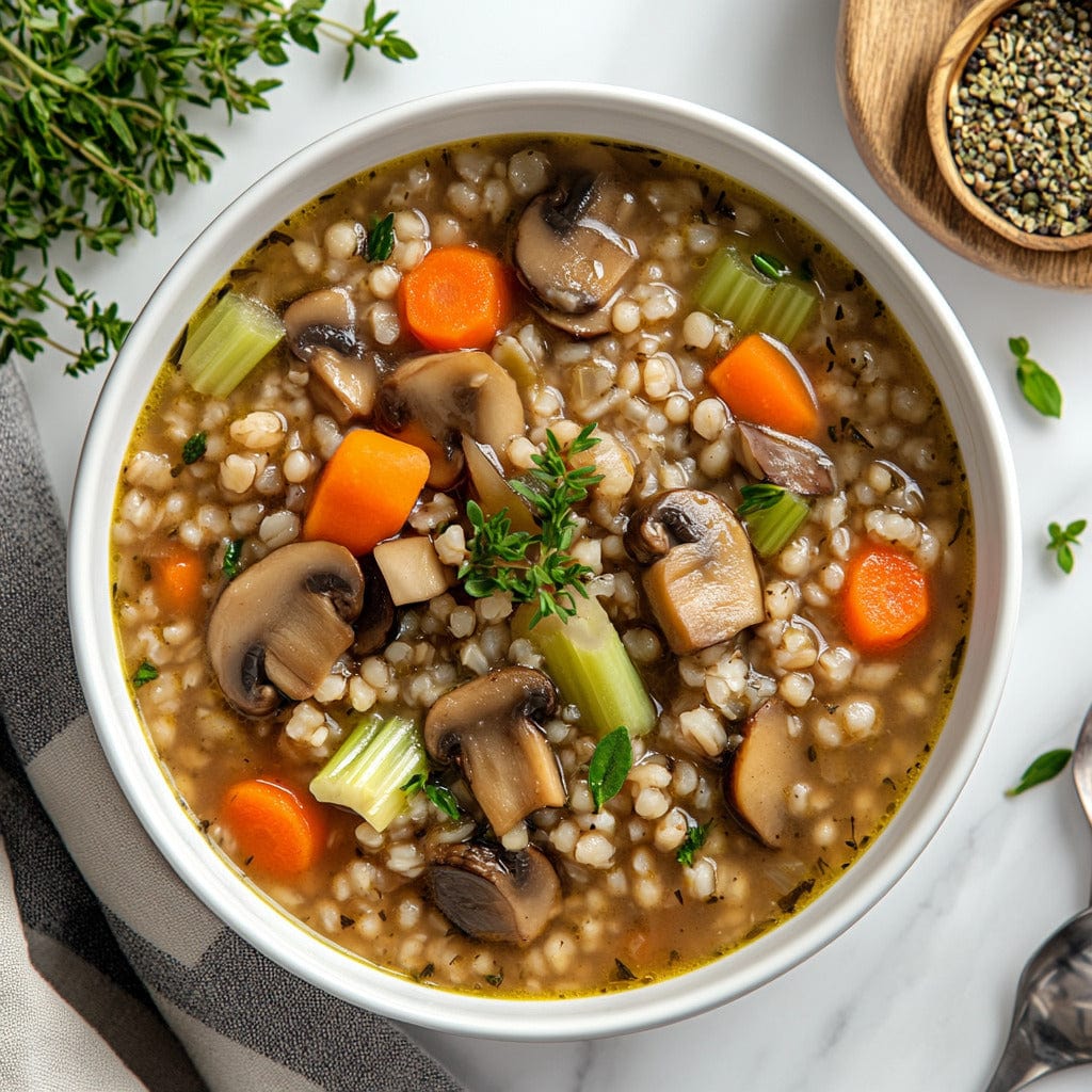 easyChef Pro Hearty Mushroom Barley Soup with Aromatic Vegetables
