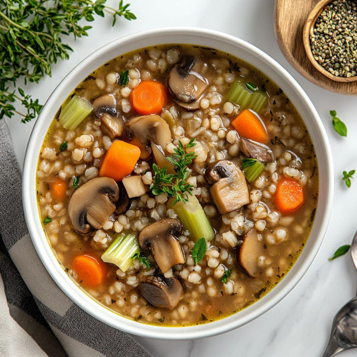 easyChef Pro Hearty Mushroom Barley Soup with Aromatic Vegetables