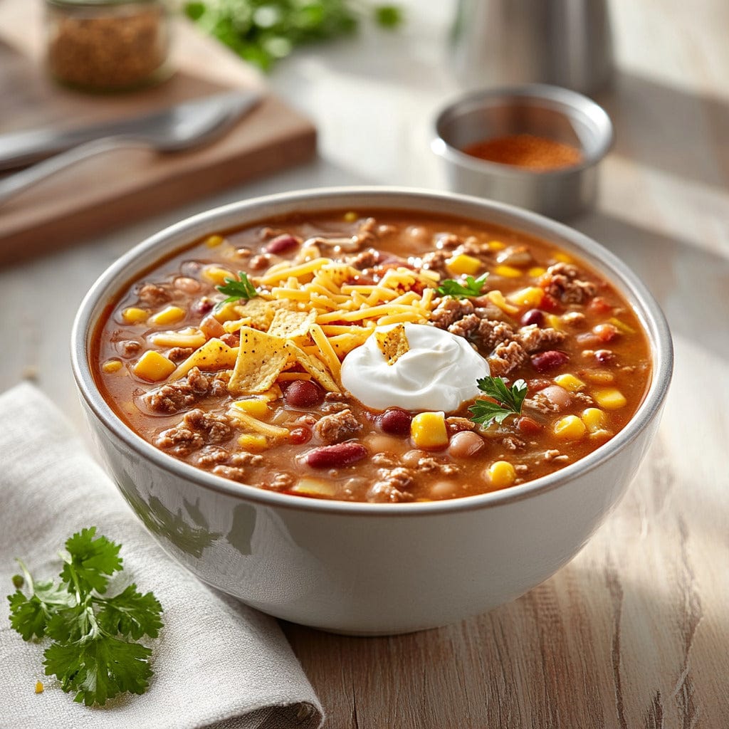 easyChef Pro Hearty Taco Beef Soup with Pinto Beans and Corn