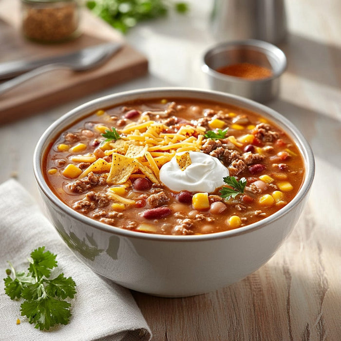 easyChef Pro Hearty Taco Beef Soup with Pinto Beans and Corn