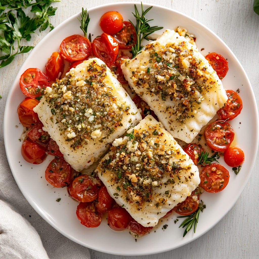 easyChef Pro Herb-Crusted Cod with Boursin and Tomato Medley