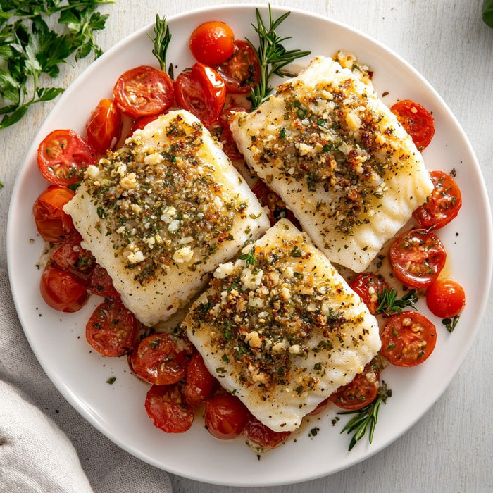 easyChef Pro Herb-Crusted Cod with Boursin and Tomato Medley
