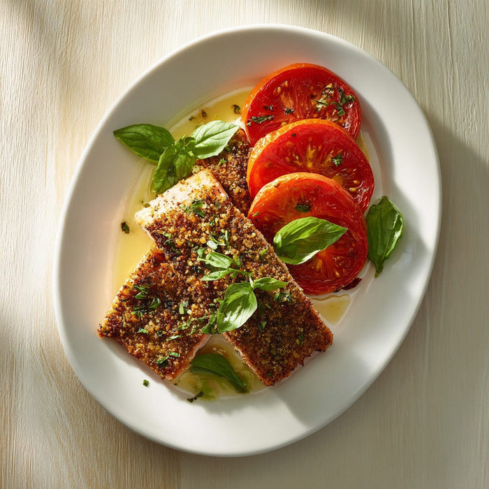easyChef Pro Herb-Crusted Salmon with Roasted Tomato and Parmesan
