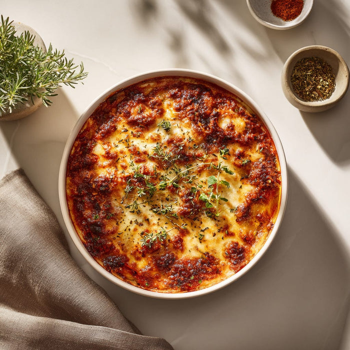 easyChef Pro Herb-Infused Beef and Cheese Casserole with Fire-Roasted Tomatoes