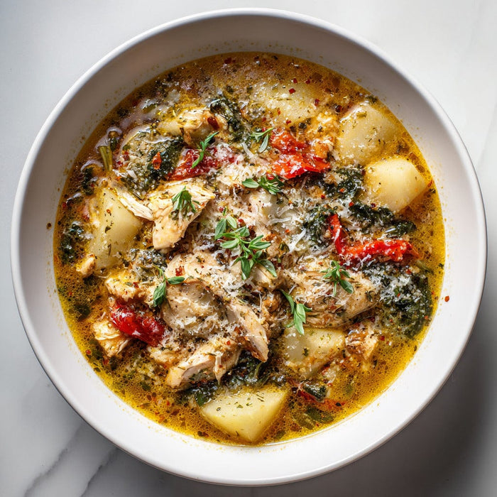easyChef Pro Herb-Infused Chicken and Spinach Soup with Roasted Red Peppers