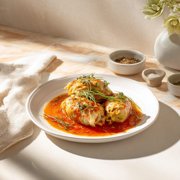 easyChef Pro Herb-Infused Chicken Cabbage Rolls in Tomato Sauce