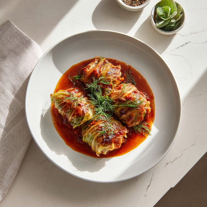 easyChef Pro Herb-Infused Chicken Cabbage Rolls in Tomato Sauce