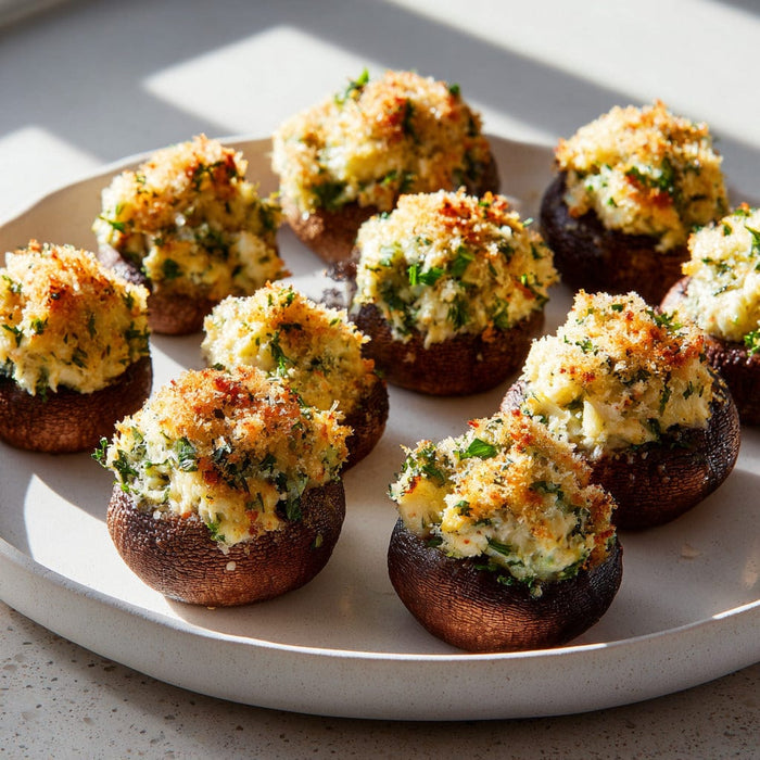easyChef Pro Herb-Infused Crab-Stuffed Mushrooms with Crispy Parmesan Topping