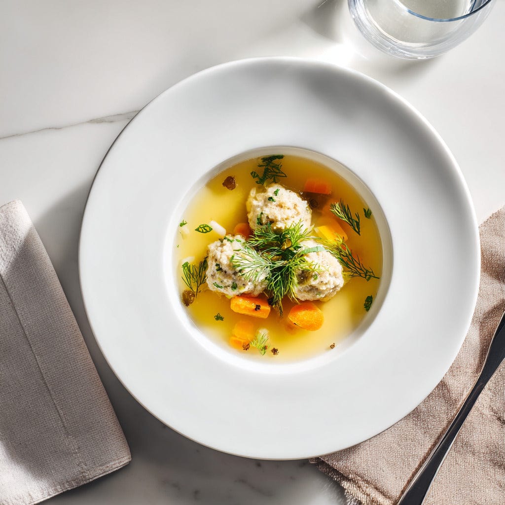 easyChef Pro Herb-Infused Gefilte Fish with Carrot and Onion Broth